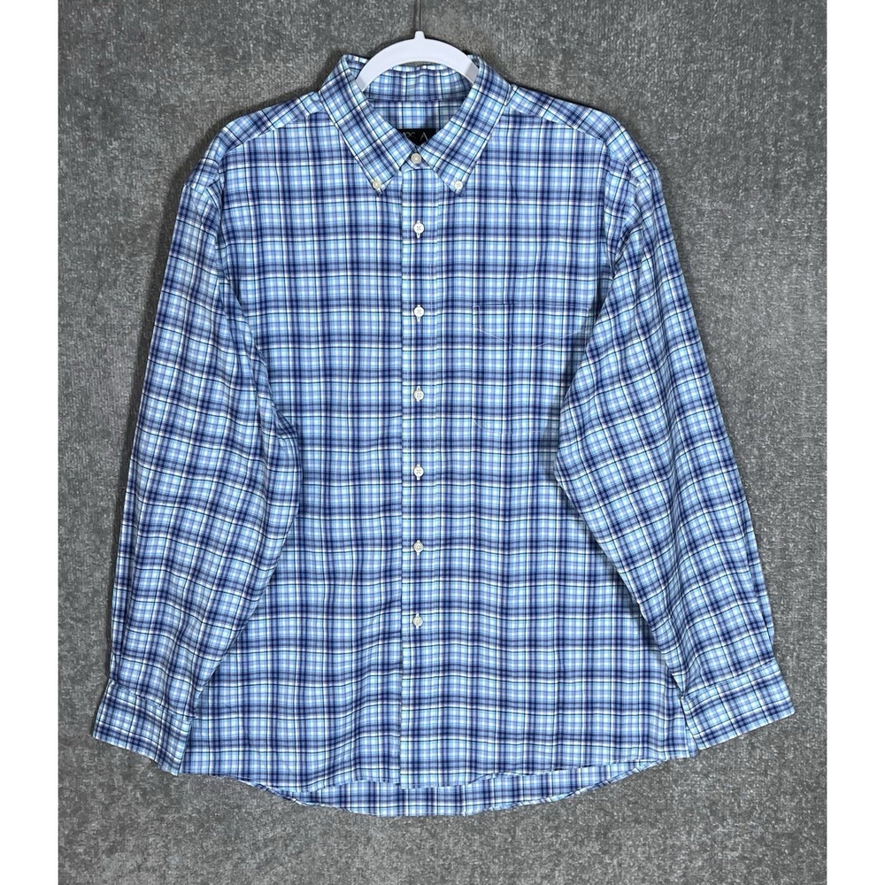 Jos A Bank Travelers Button Down Shirt Mens Size Large Blue Plaid Chest Pocket